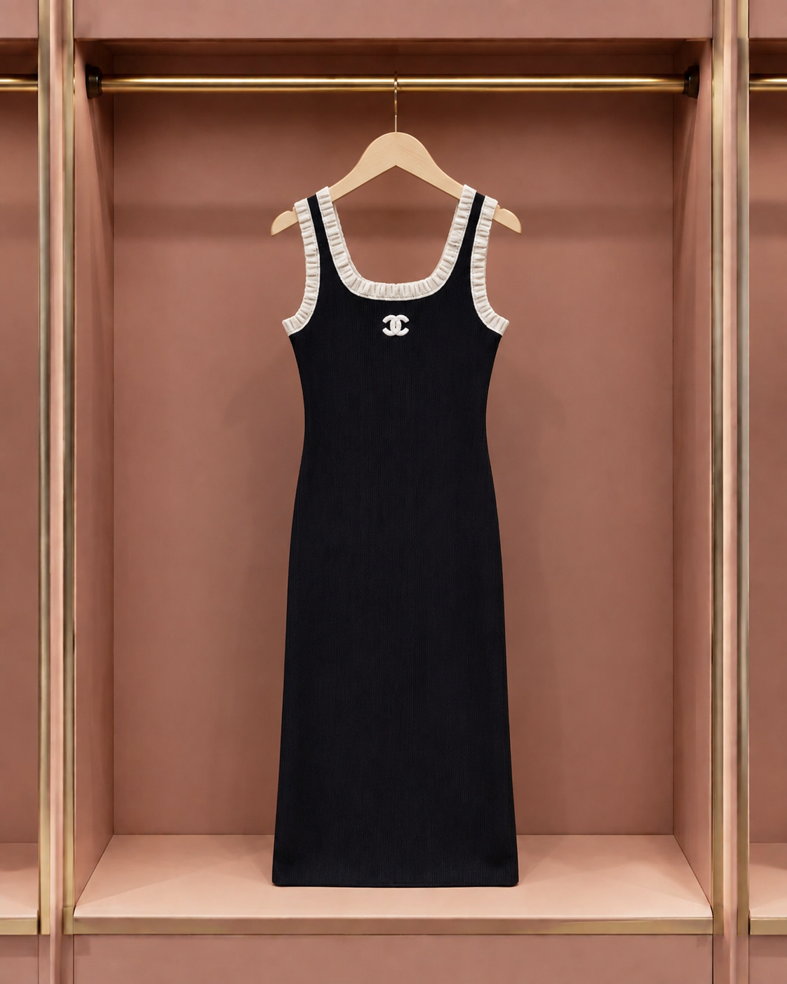 Midnight Contrast-Trim Sleeveless Maxi Dress