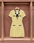 Lemon Bow-Trim Textured Mini Dress