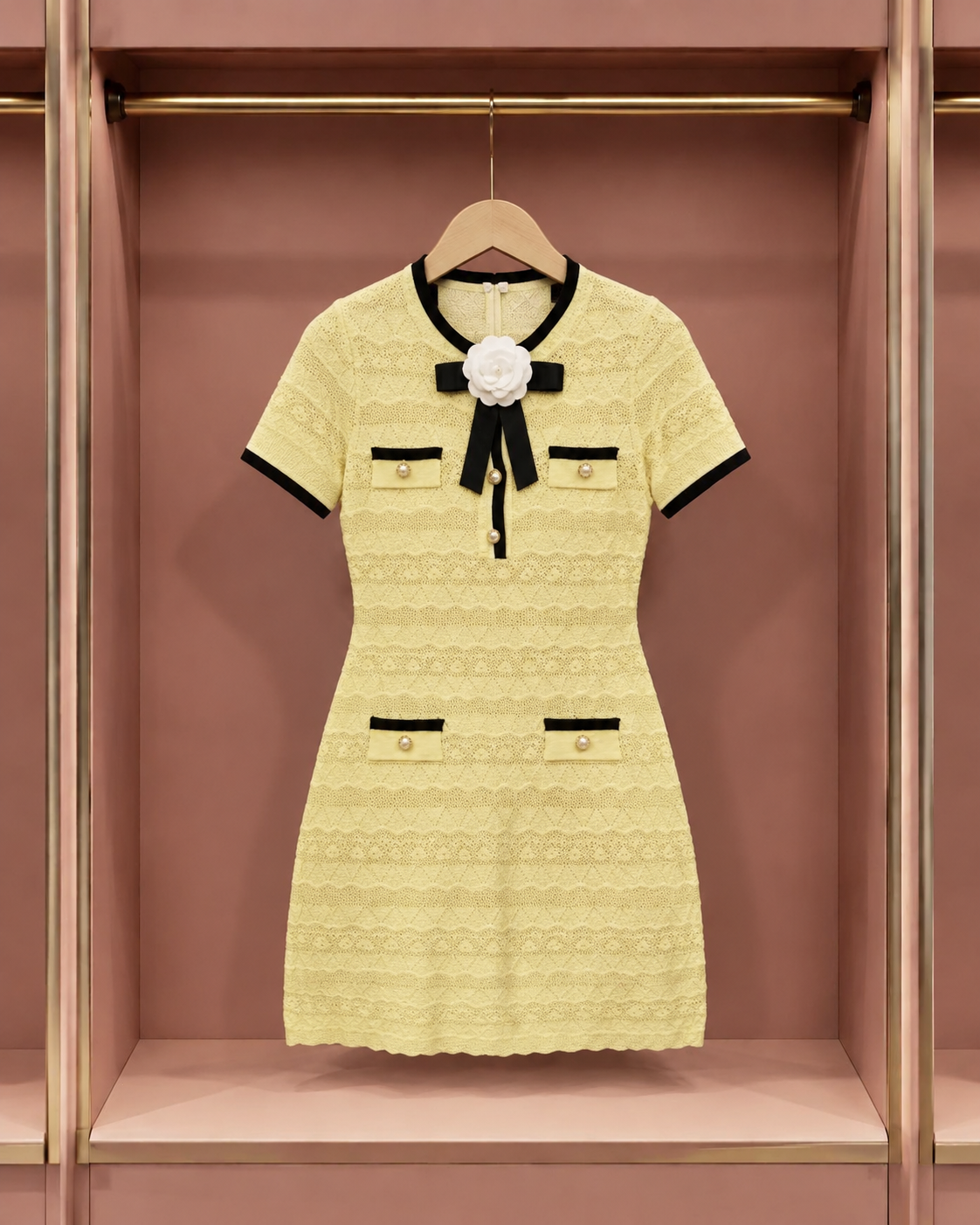 Lemon Bow-Trim Textured Mini Dress