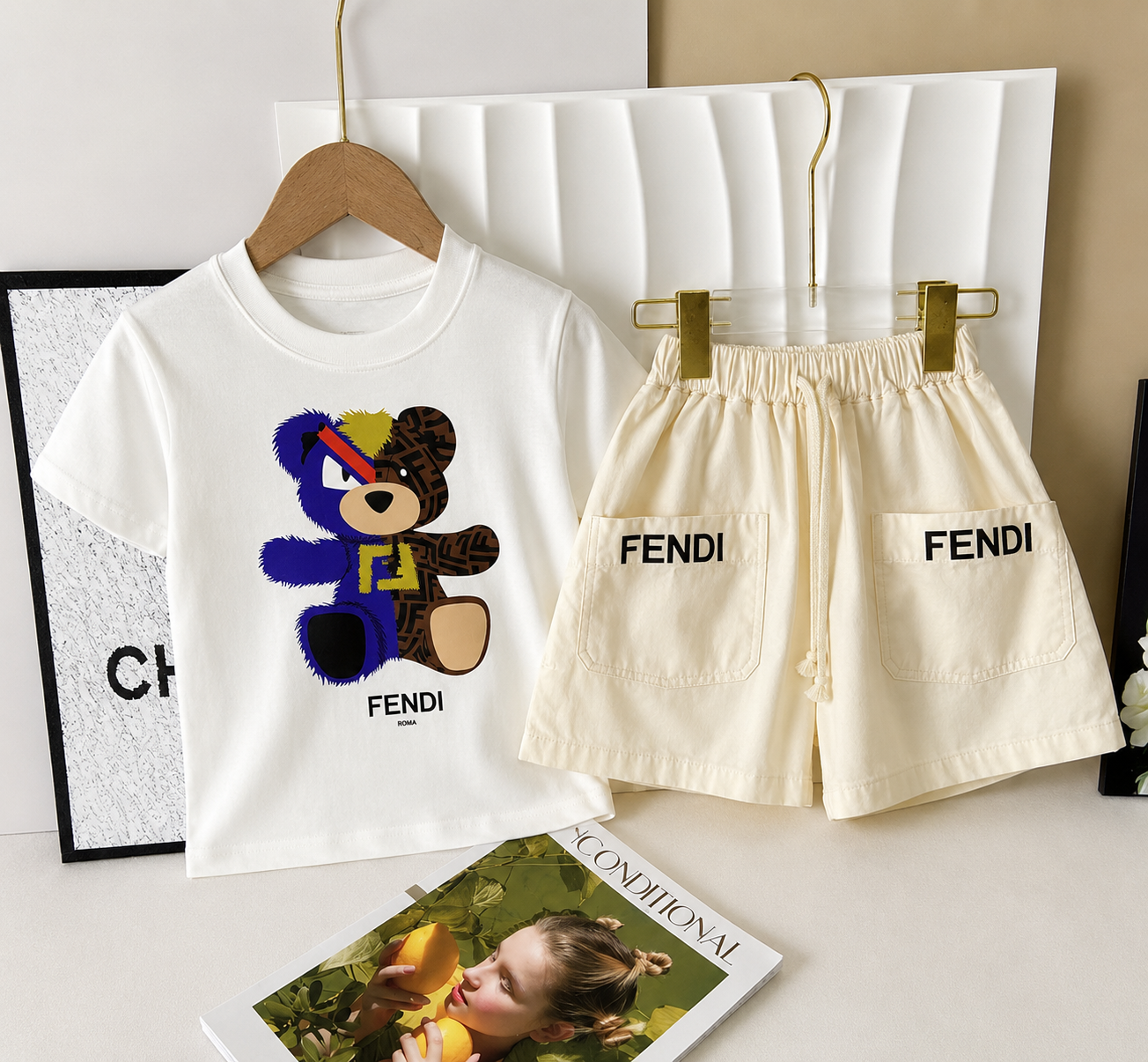 Patterned Shorts and Skirt Set