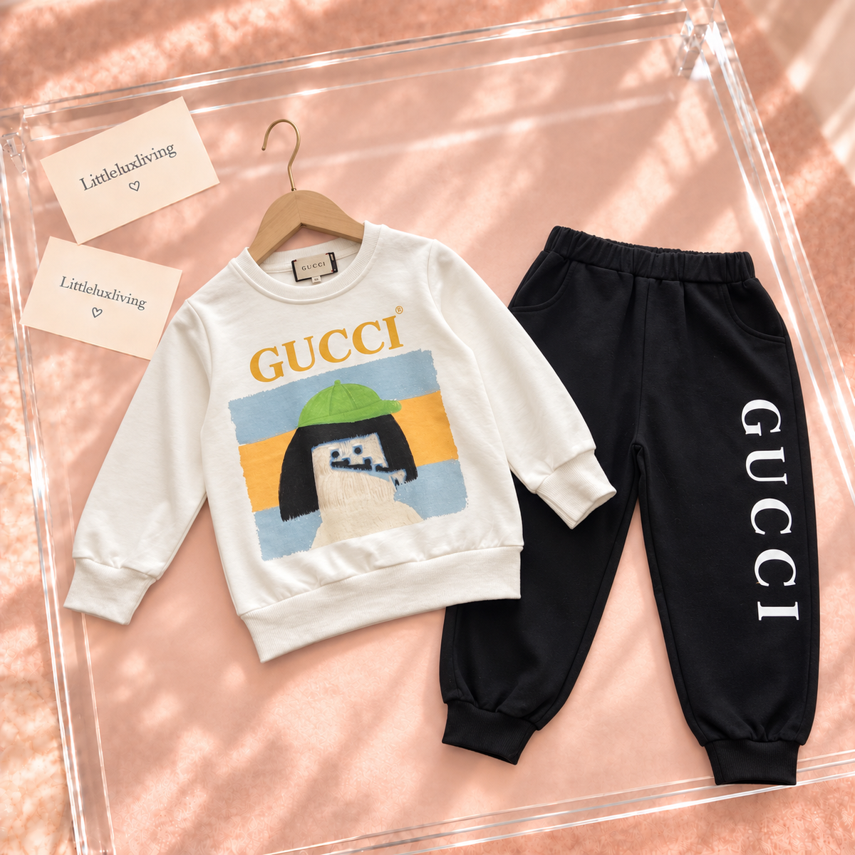 Cream Character Sweatshirt & Black Jogger Set