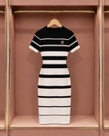 Midnight Breton Stripe Short-Sleeve Dress