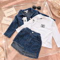 Navy Textured Denim Jacket Top & Skirt Set