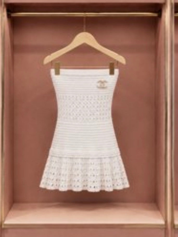 Ivory Strapless Crochet Skater Dress