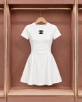 Ivory Ruched Short-Sleeve Skater Dress