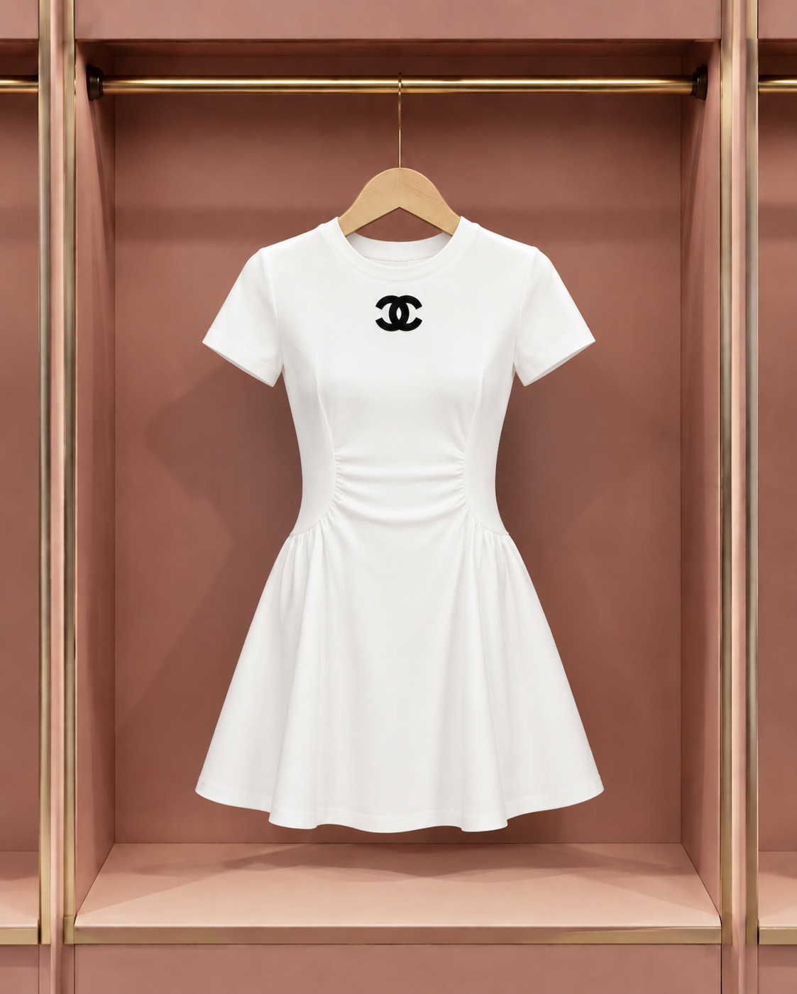 Ivory Ruched Short-Sleeve Skater Dress