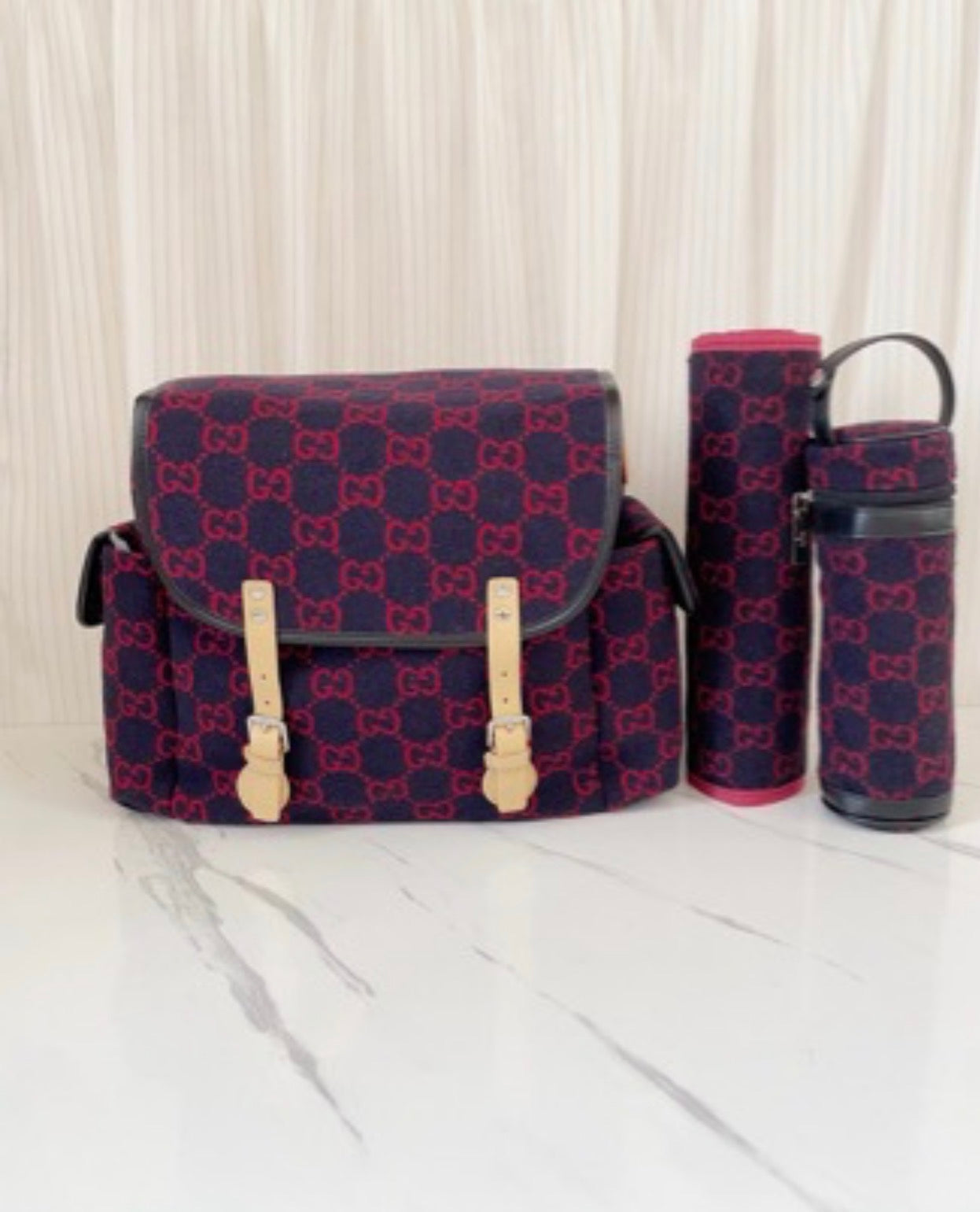 Navy and Red Monogram 3 In 1 Changing Bag