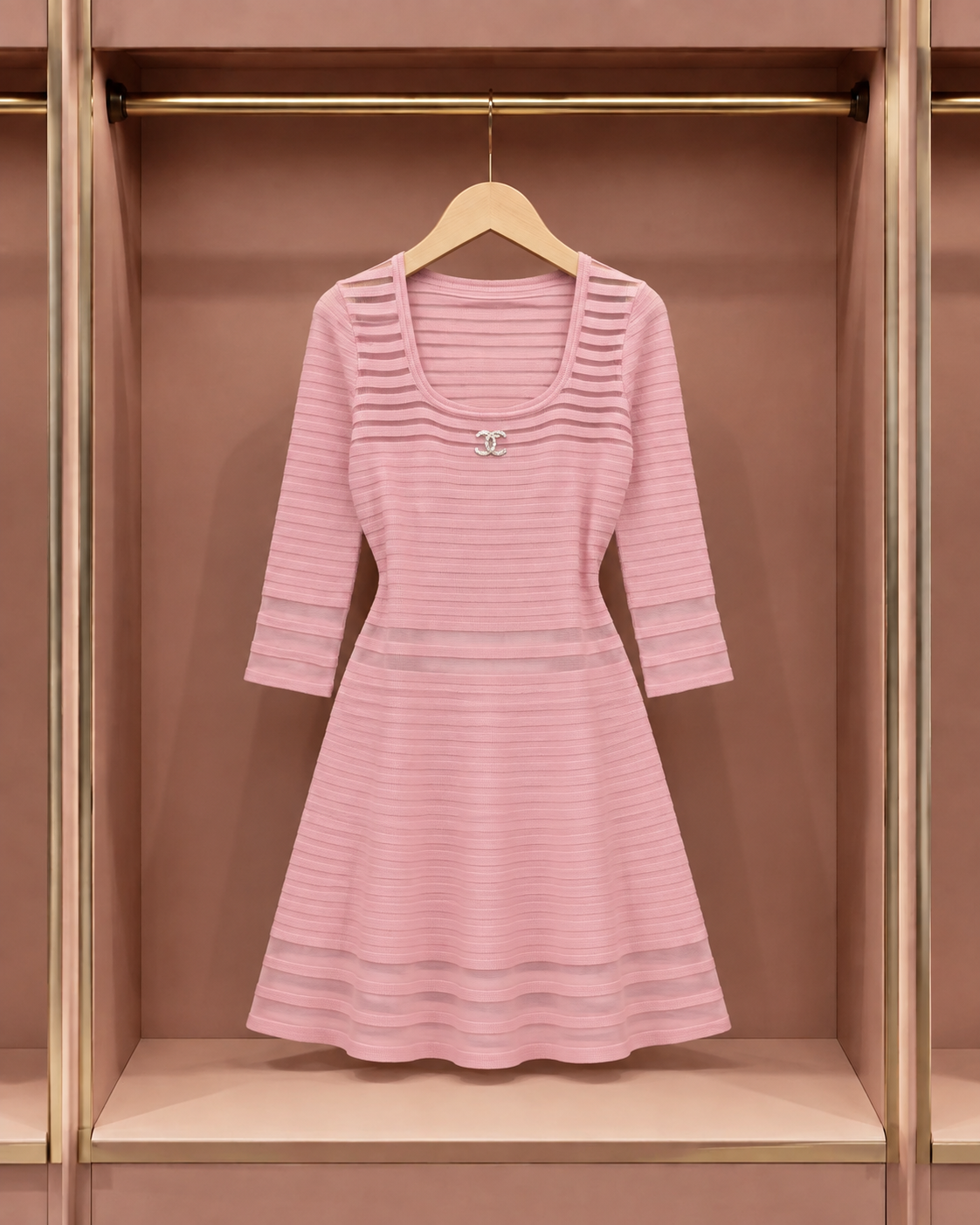 Rose Ribbed Square-Neck Skater Dress
