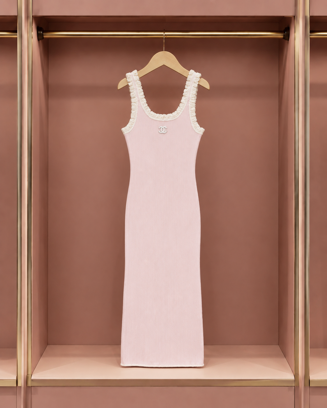 Blush Pearl-Trim Sleeveless Maxi Dress