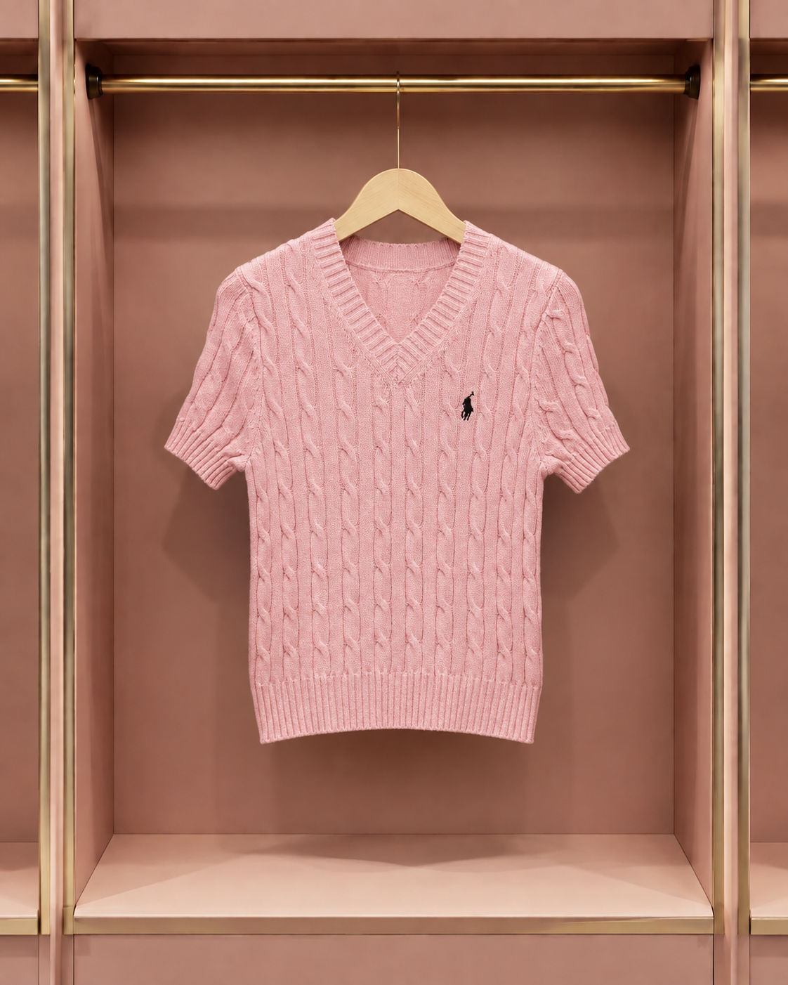 Blush Cable-Knit V-Neck Top