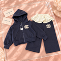 Navy Ruffle Waist Hooded Tracksuit