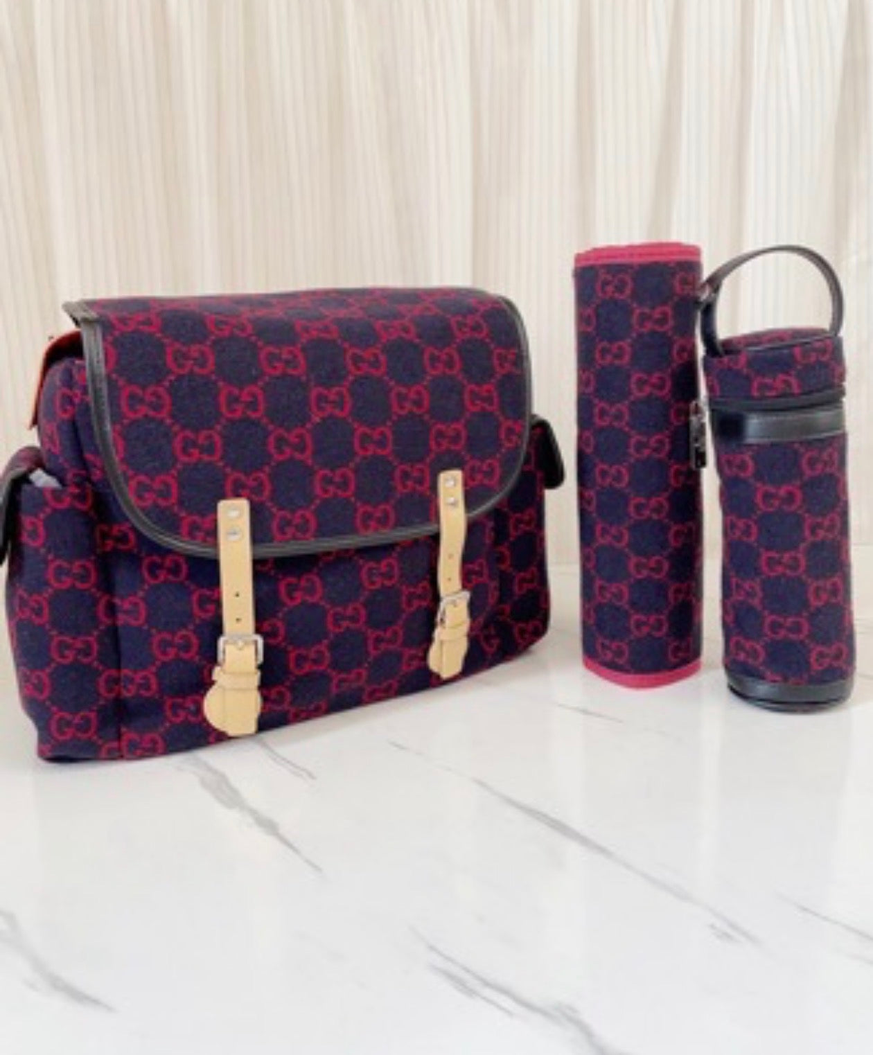 Navy and Red Monogram 3 In 1 Changing Bag