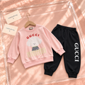 Pink Puppy Sweatshirt & Black Jogger Set
