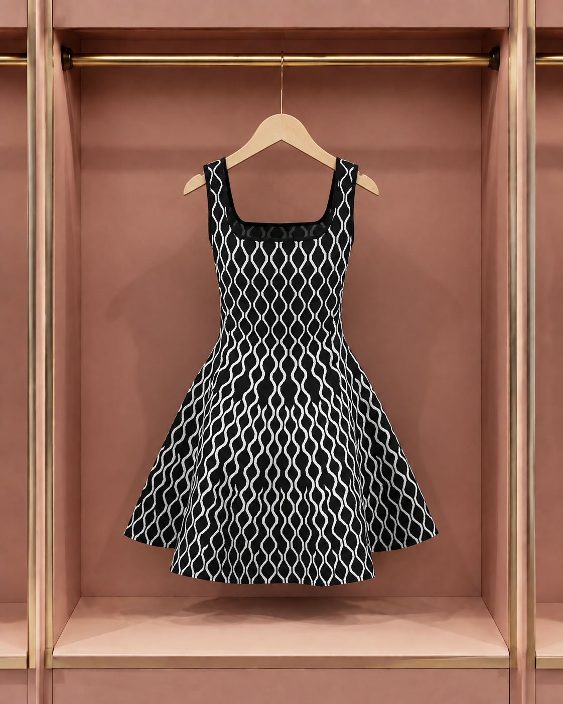 Monochrome Diamond-Print Skater Dress
