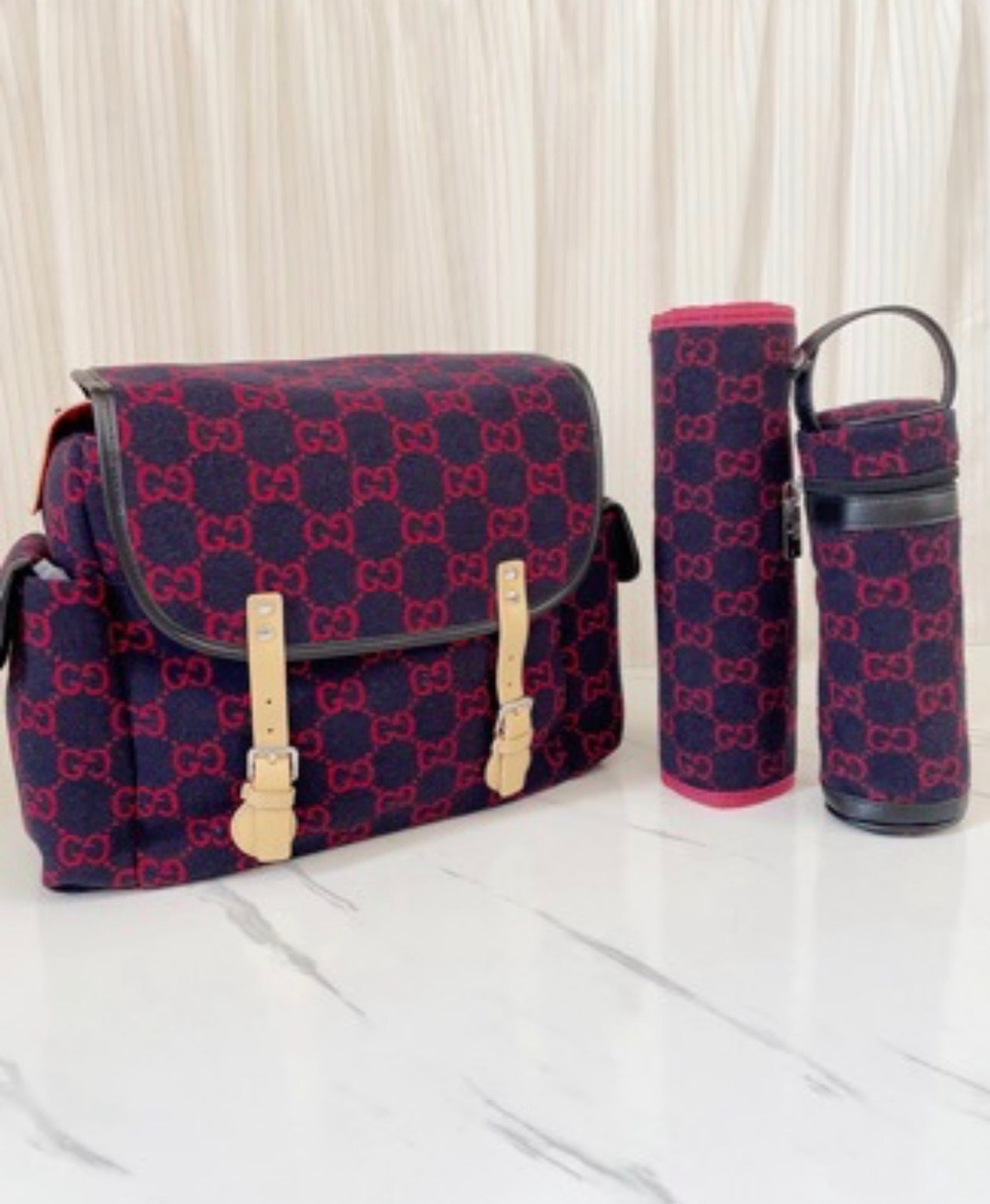 Navy and Red Monogram 3 In 1 Changing Bag