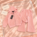 Pink Textured Hooded Jacket & Flared Trouser Set