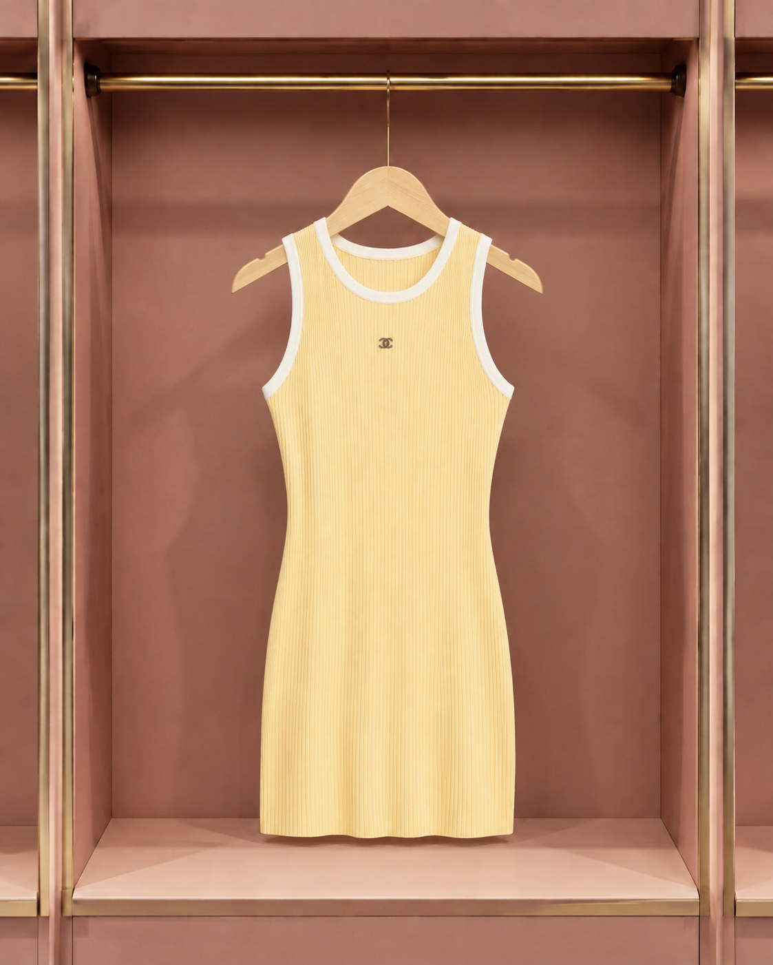 Buttercream Contrast-Trim Knit Dress