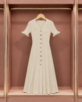 Ivory Button-Front Ribbed Maxi Dress