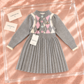 Grey & Pink Argyle Pleated Knit Dress
