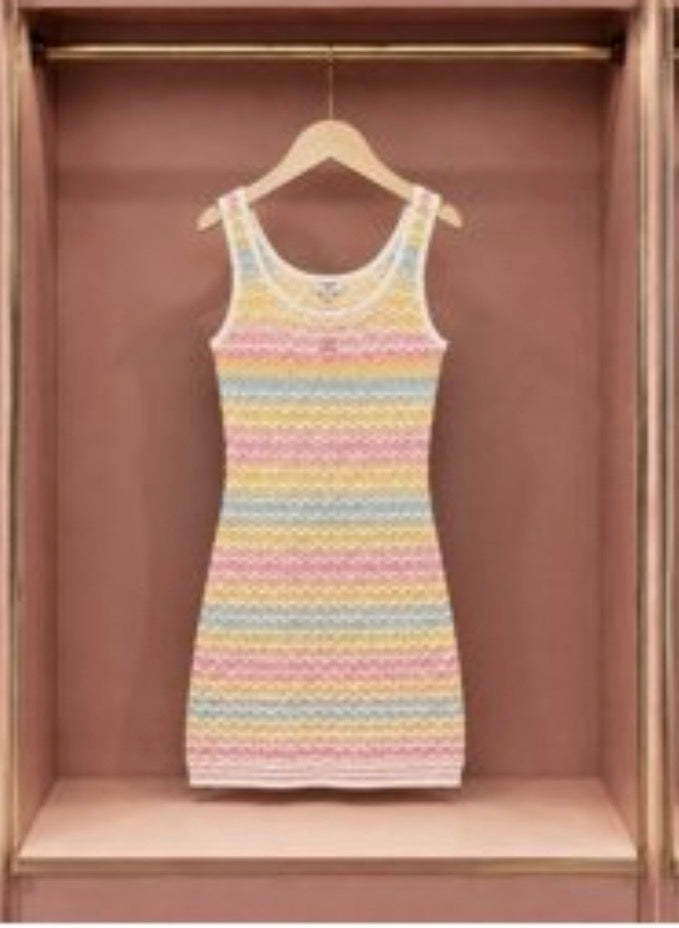 Pastel Rainbow Chevron Crochet Dress