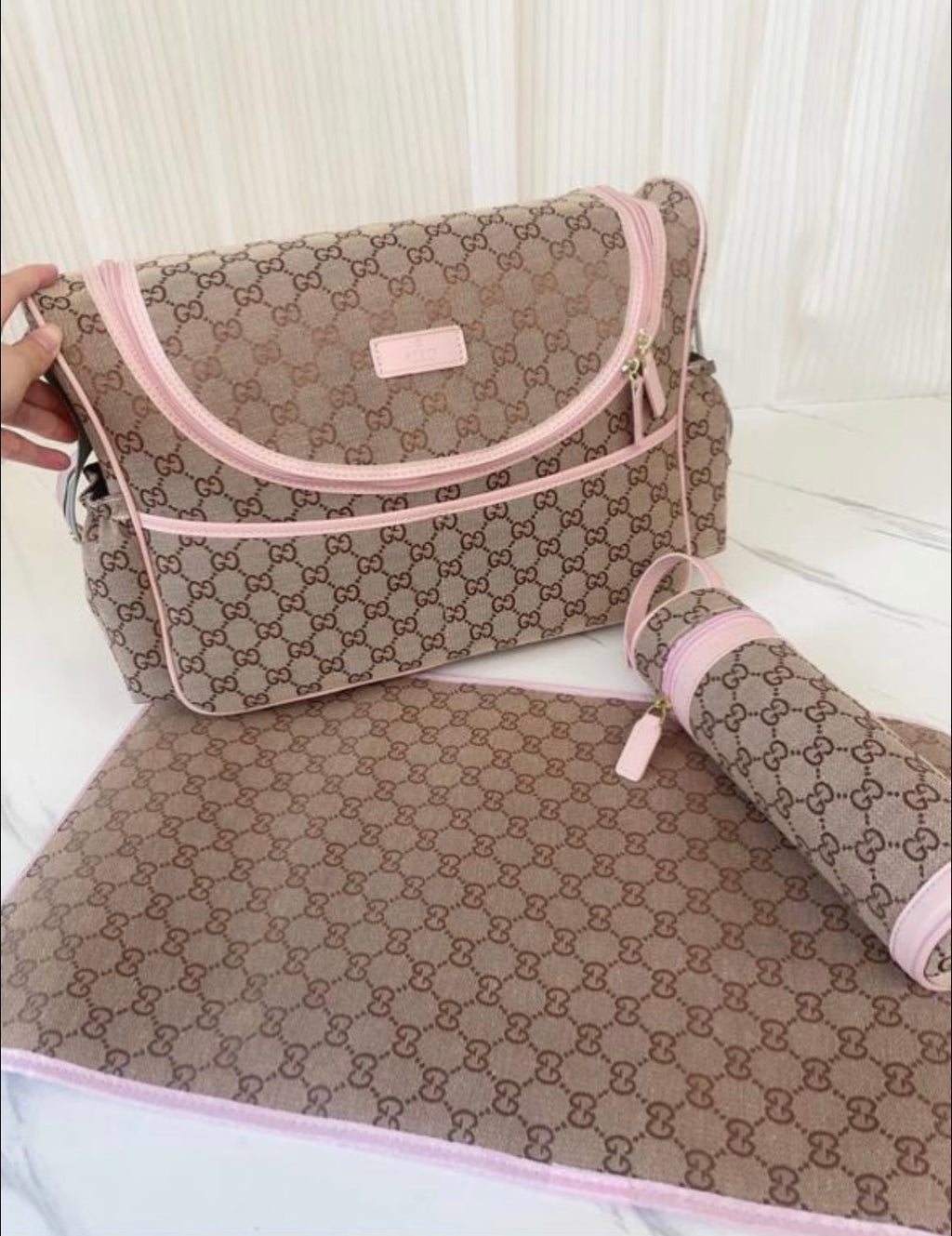 Plain Brown & Pink Bag Set