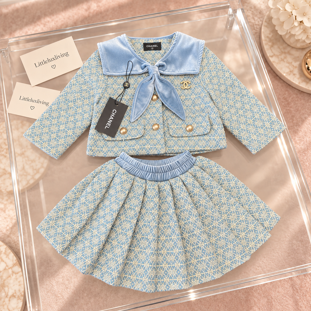 Powder Blue Sailor Collar Jacket & Skirt Set