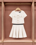 Ivory Cropped Jacket and Pleated Skirt Set
