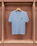 Baby Blue Cable-Knit V-Neck Top