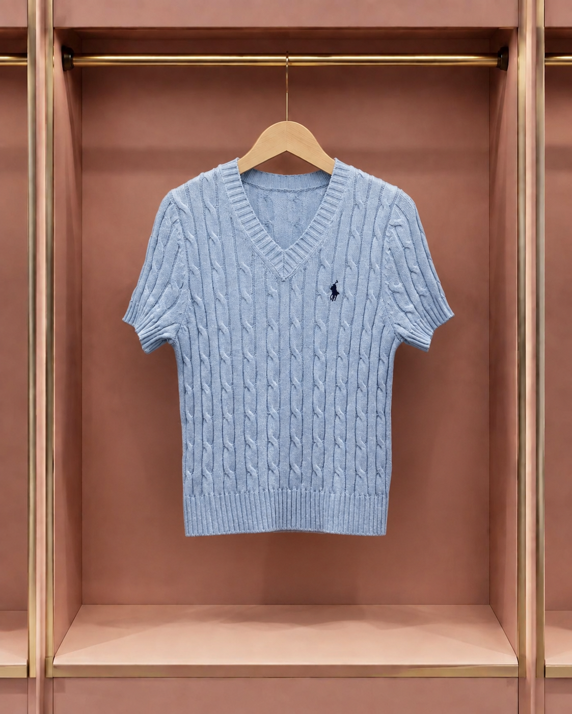 Baby Blue Cable-Knit V-Neck Top