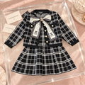 Black & Cream Check Bow Jacket & Skirt Set