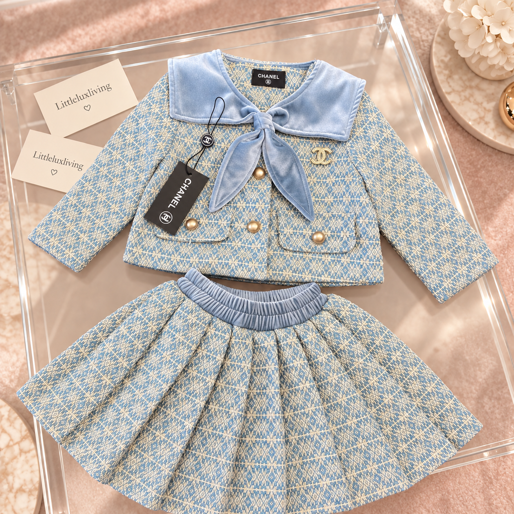 Powder Blue Sailor Collar Jacket & Skirt Set