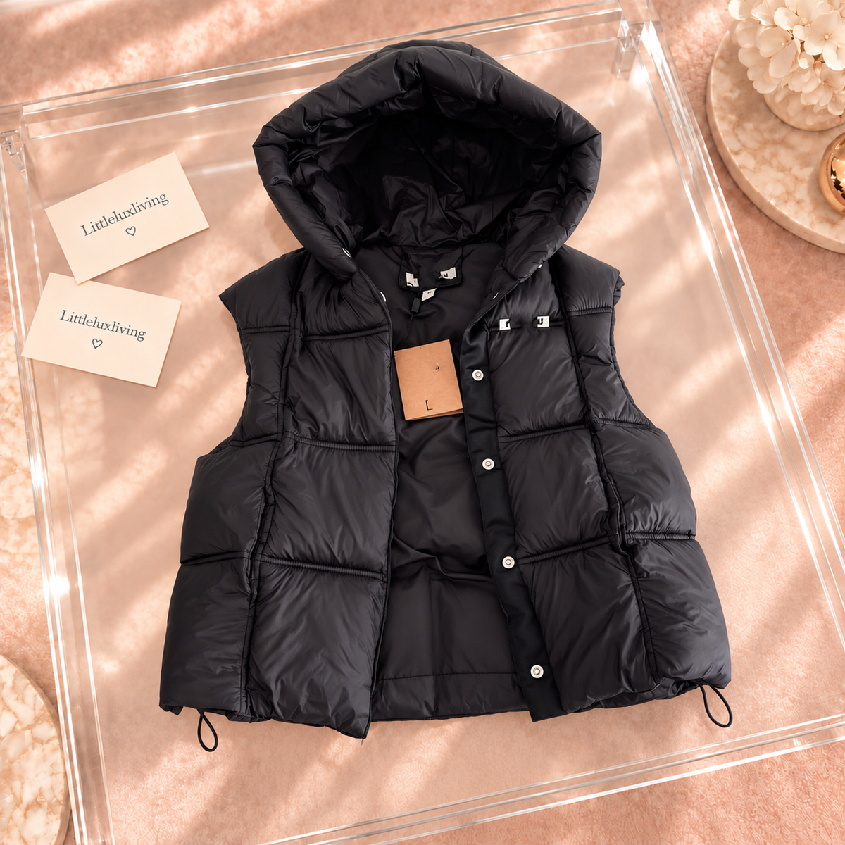 Black Hooded Puffer Gilet