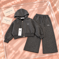 Charcoal Sparkle Hooded Jacket & Wide-Leg Trouser Set