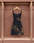 Midnight Celestial Gold-Print Mini Dress