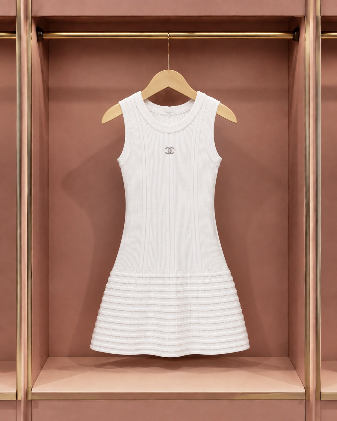 Ivory Ribbed Fit-and-Flare Mini Dress