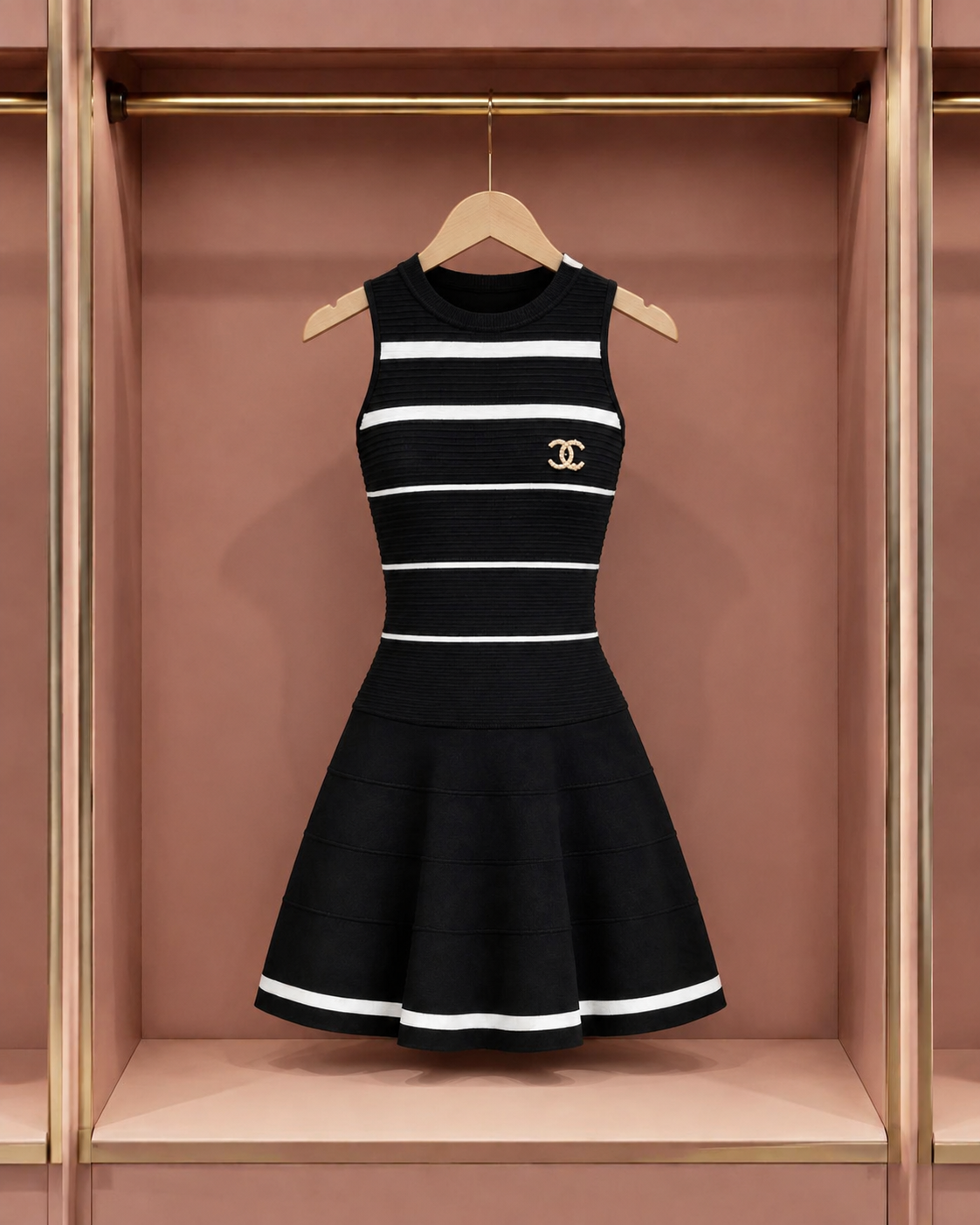 Midnight Stripe Sleeveless Skater Dress
