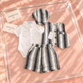 Black & White Striped Baby Shirt Waistcoat Shorts & Cap Set
