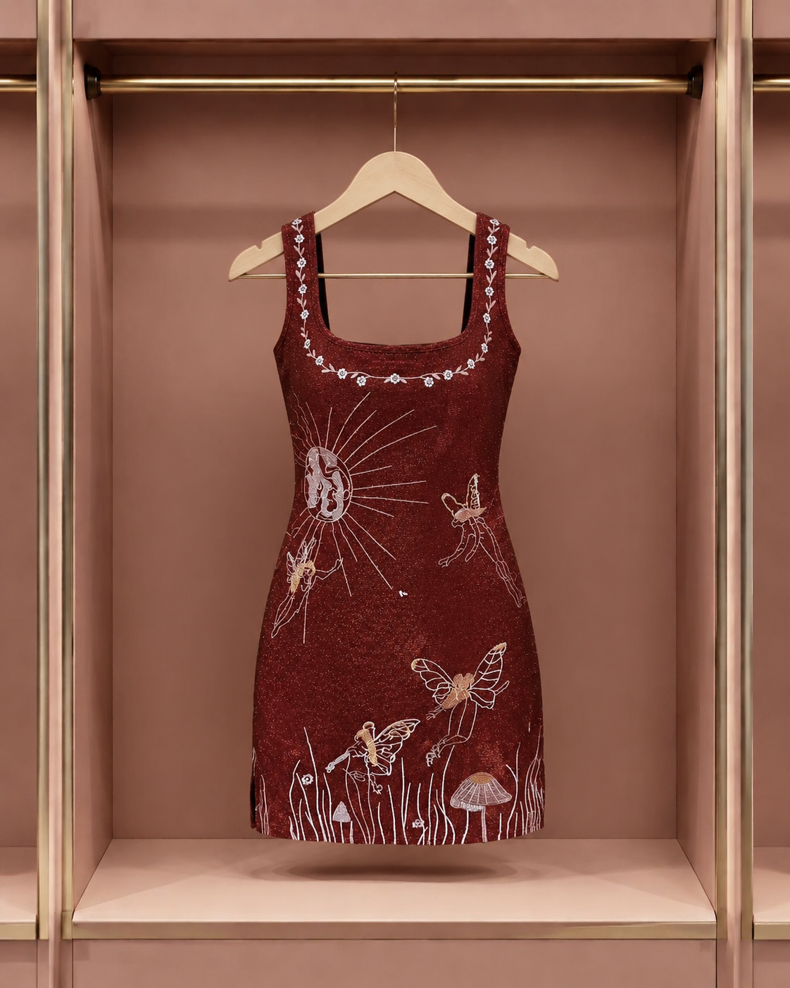Burgundy Enchanted Garden Embroidered Dress