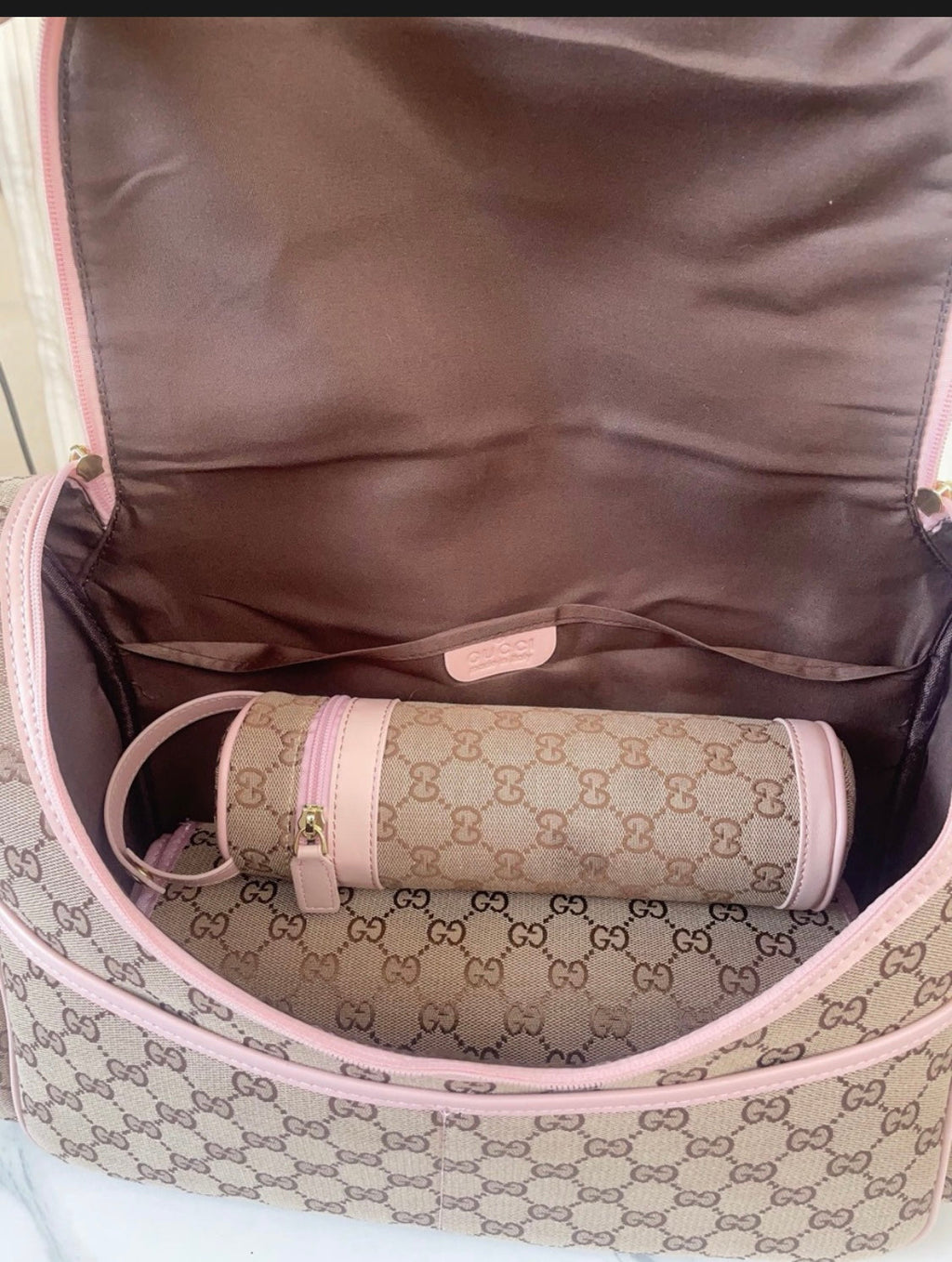 Plain Brown & Pink Bag Set