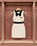 Ivory Bow-Detail Contrast Mini Dress