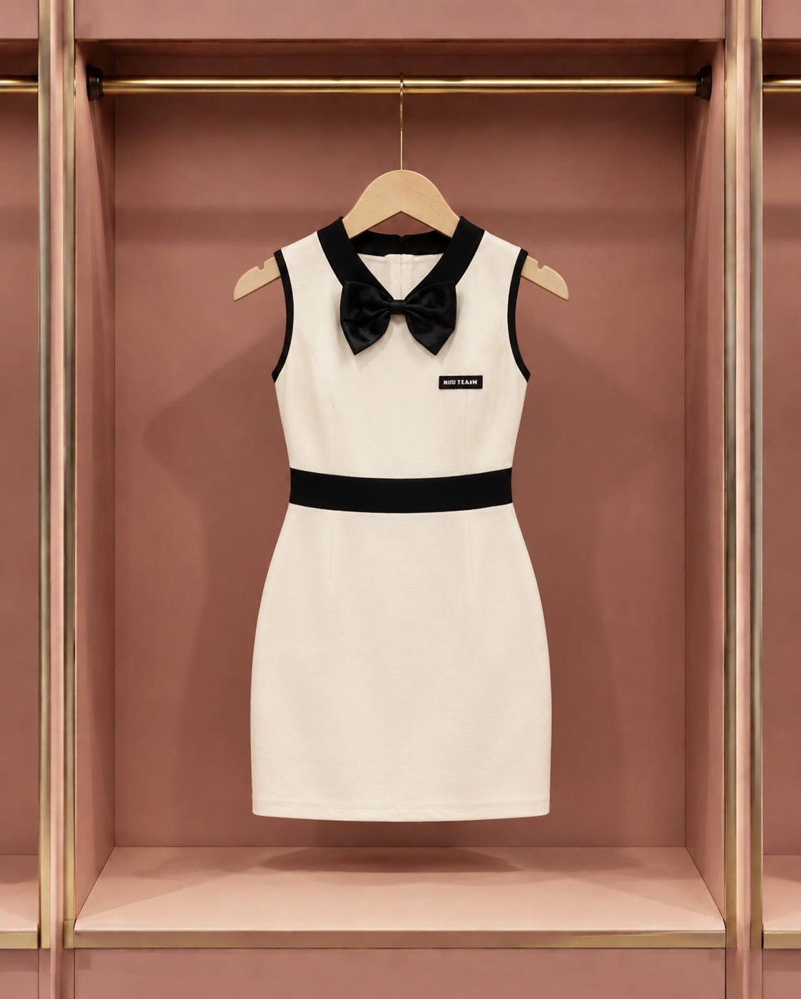 Ivory Bow-Detail Contrast Mini Dress