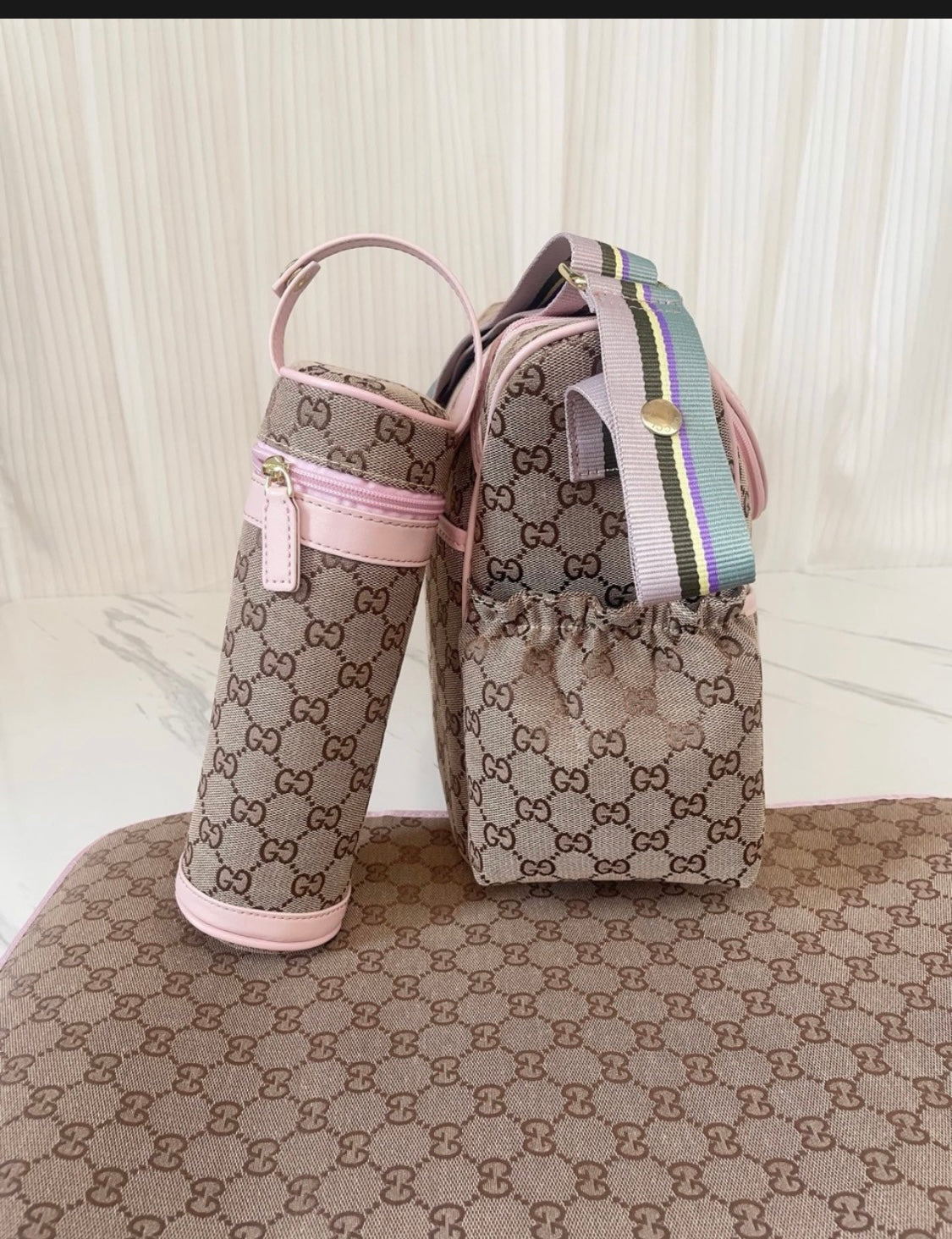 Plain Brown & Pink Bag Set