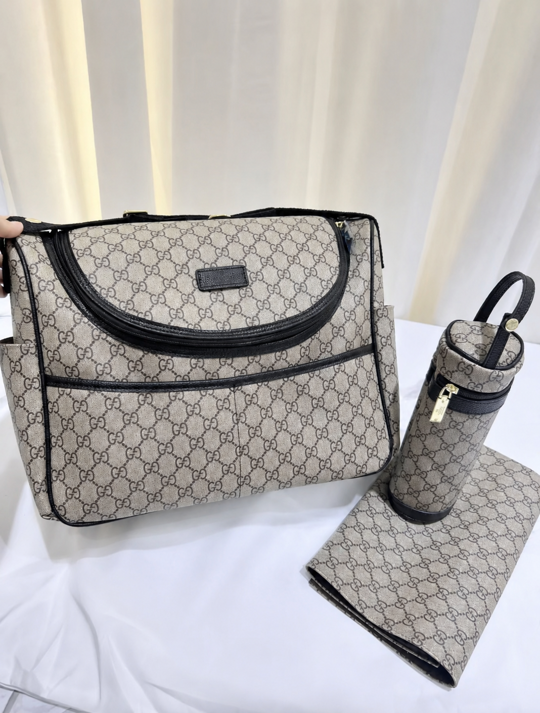 Beige and Black Baby Bag