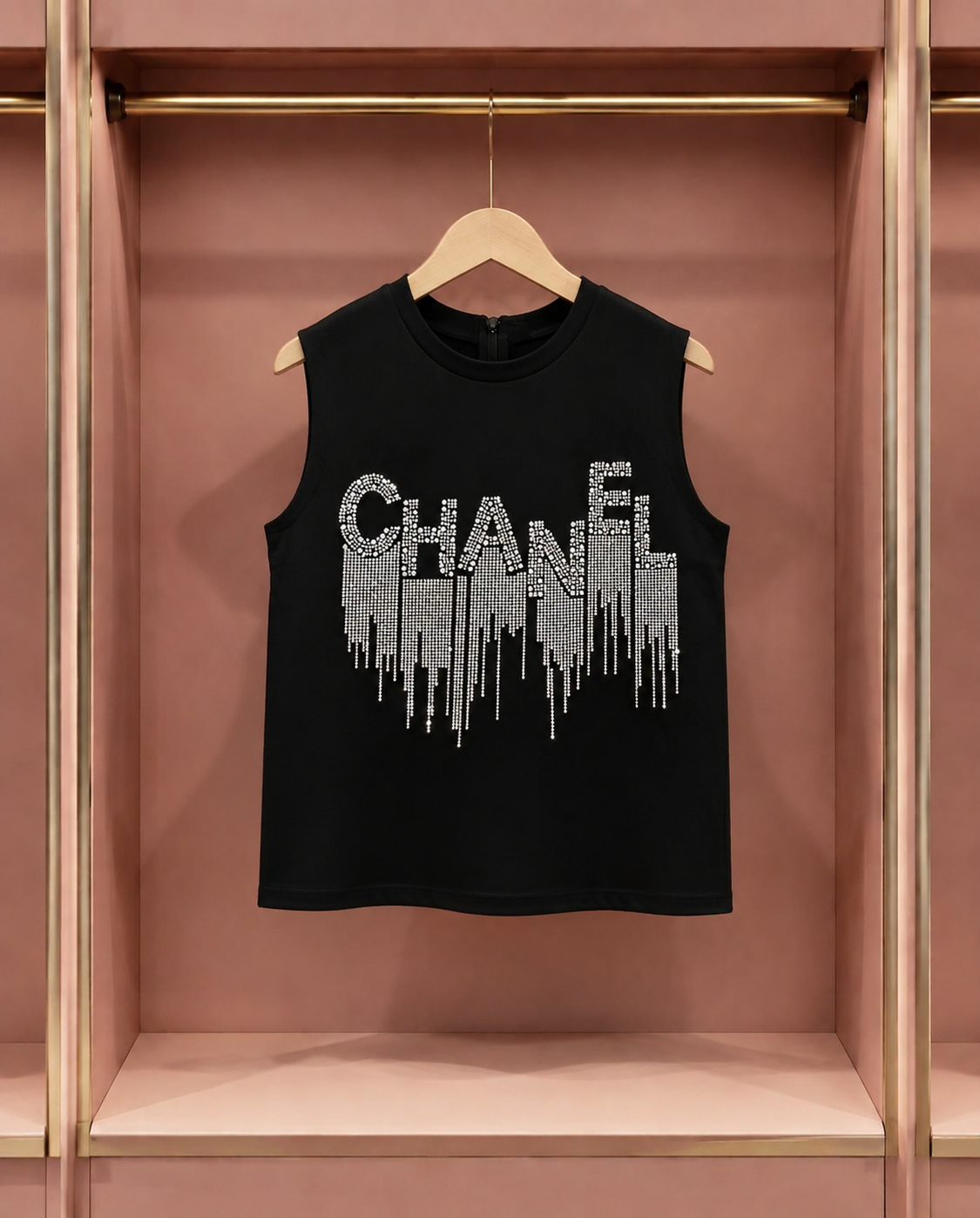 Midnight Crystal-Fringe Sleeveless Top