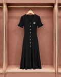 Midnight Button-Front Ribbed Maxi Dress