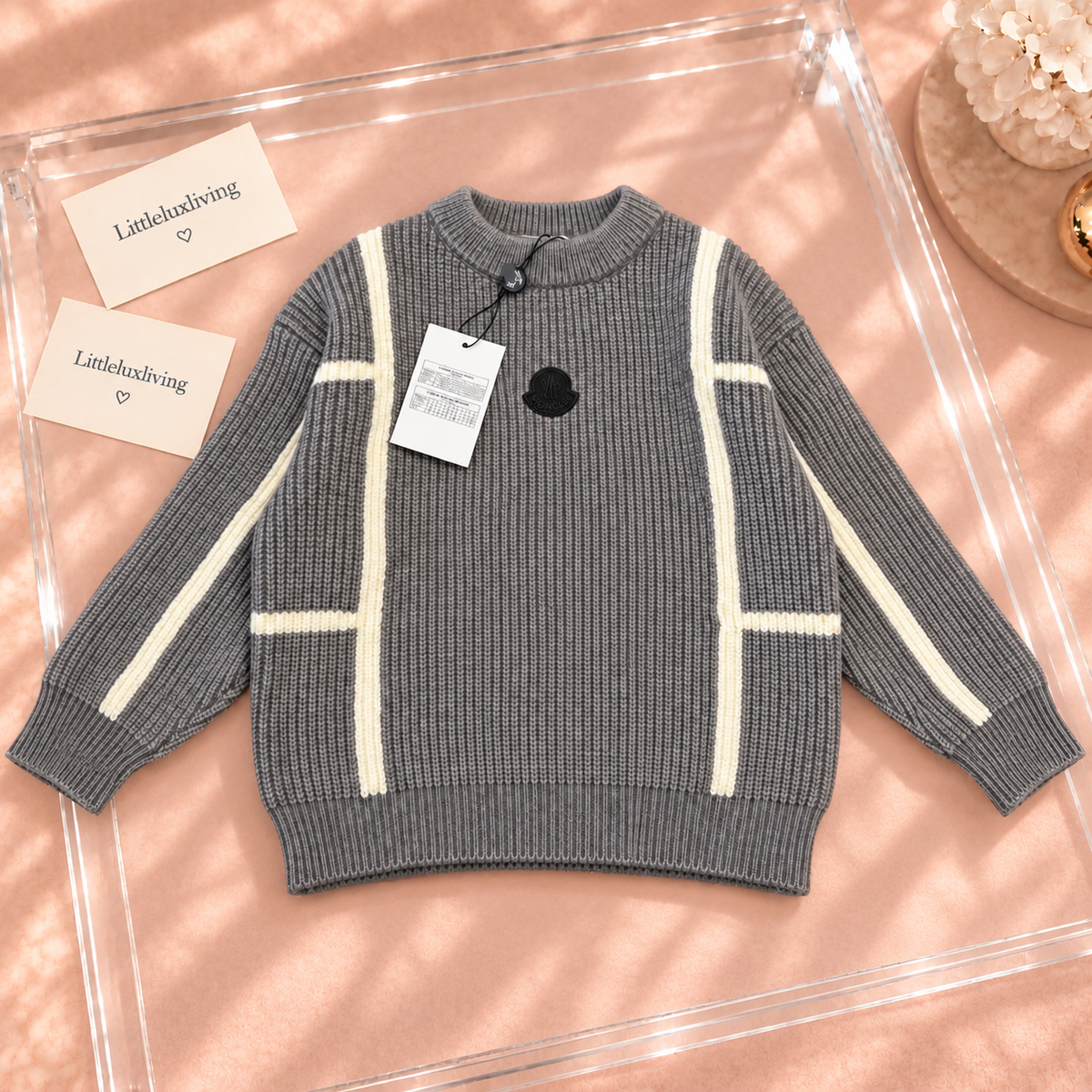 Grey & Cream Stripe Knit Jumper