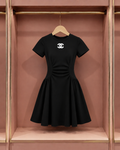 Midnight Ruched Short-Sleeve Skater Dress
