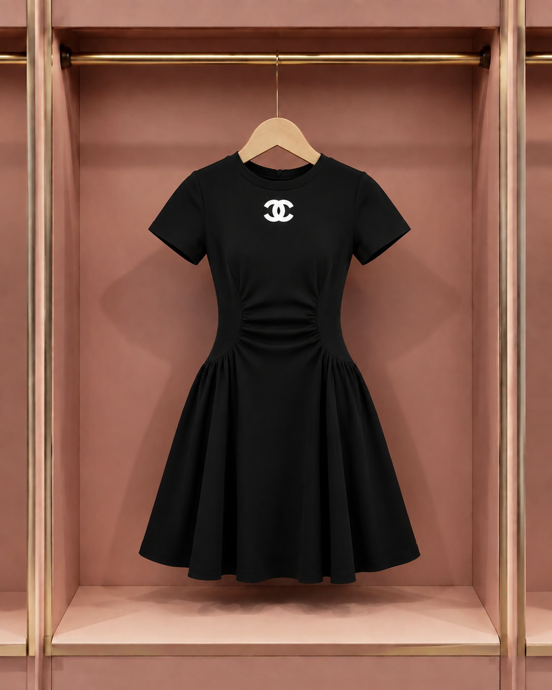 Midnight Ruched Short-Sleeve Skater Dress