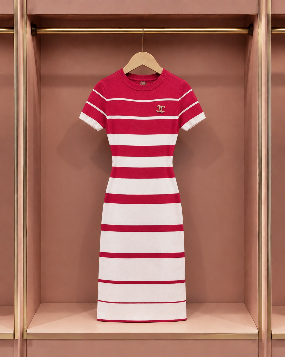 Raspberry Breton Stripe Short-Sleeve Dress