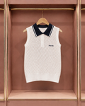 Ivory Mesh Contrast-Collar Sleeveless Top